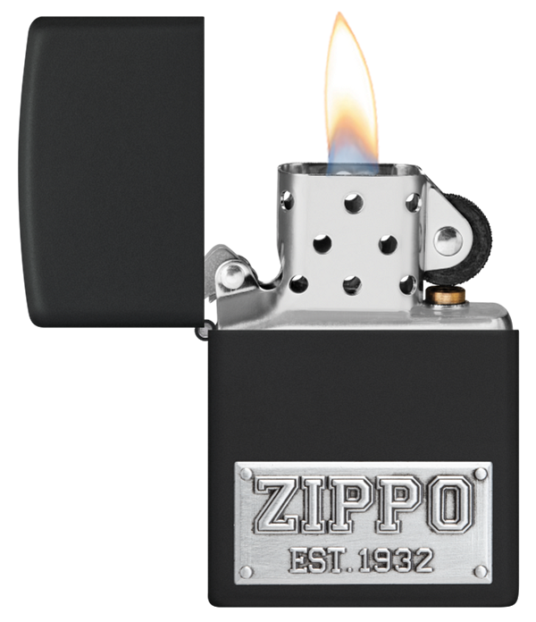 Zippo Logo Est. 1932 Emblem Design, Black Matte Lighter #48689