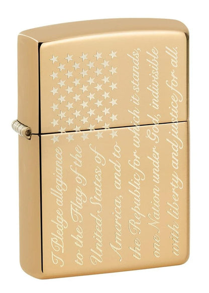 Zippo Pledge of Allegiance USA Design, High Polish Brass Lighter #49585