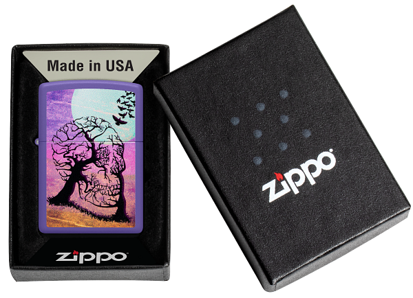 Zippo Skull in Tree Illusion, Purple Matte Lighter #48638