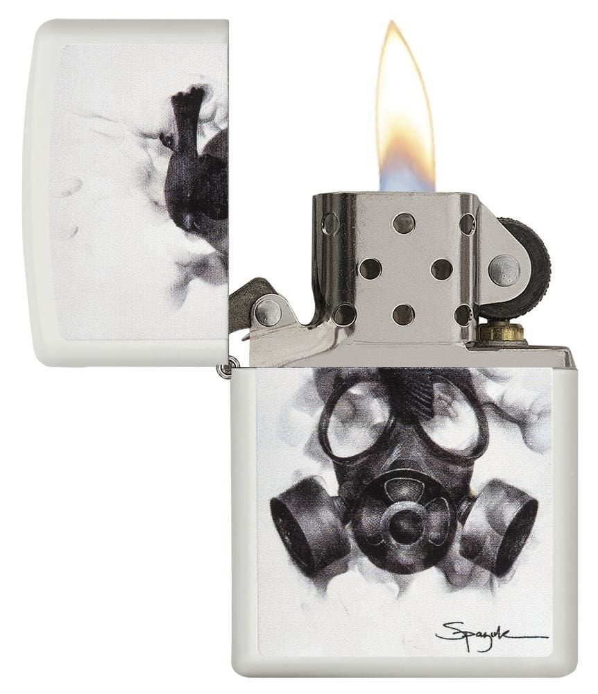 Zippo Spazuk Gas Mask With Bird Lighter, White Matte #29646