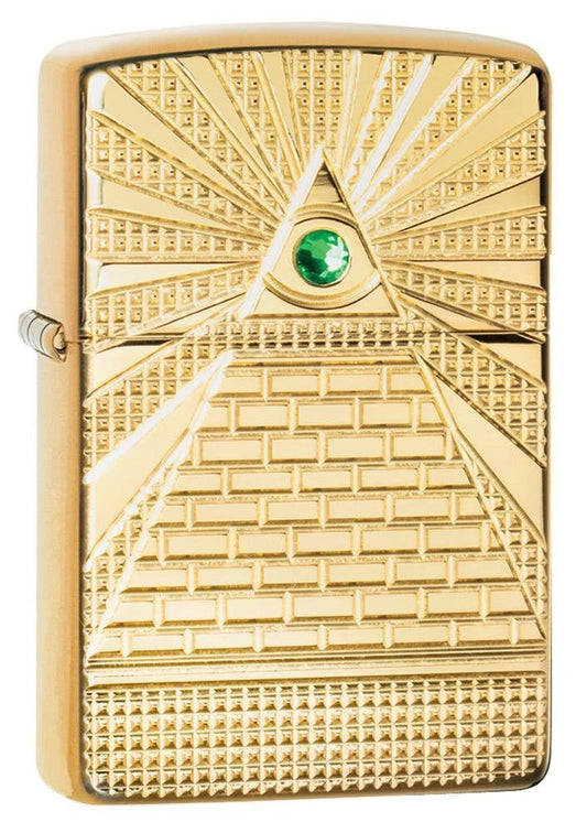 Zippo Eye of Providence Pyramid, Swarovski Crystal, High Polish Brass Armor Lighter #49060