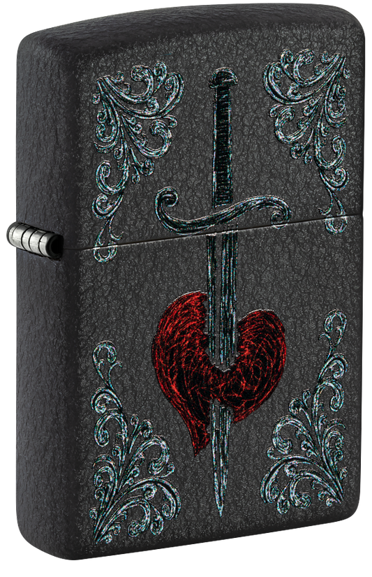 Zippo Heart and Dagger Design, Black Crackle Finish Lighter #48617