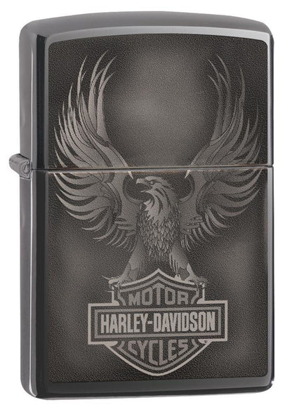 Zippo Harley Davidson Eagle On Logo, Black Ice Finish, Genuine Lighter #49044