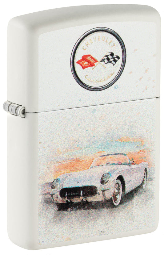 Zippo Chevrolet Vintage Corvette, White Matte Lighter #48406