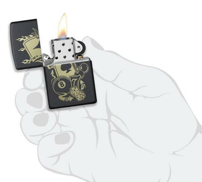 Zippo Gambling Casino Billiards Design, Black Matte Windproof Lighter #49257