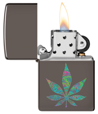 Zippo Cannabis Leaf Design, Black Ice Lighter #48578