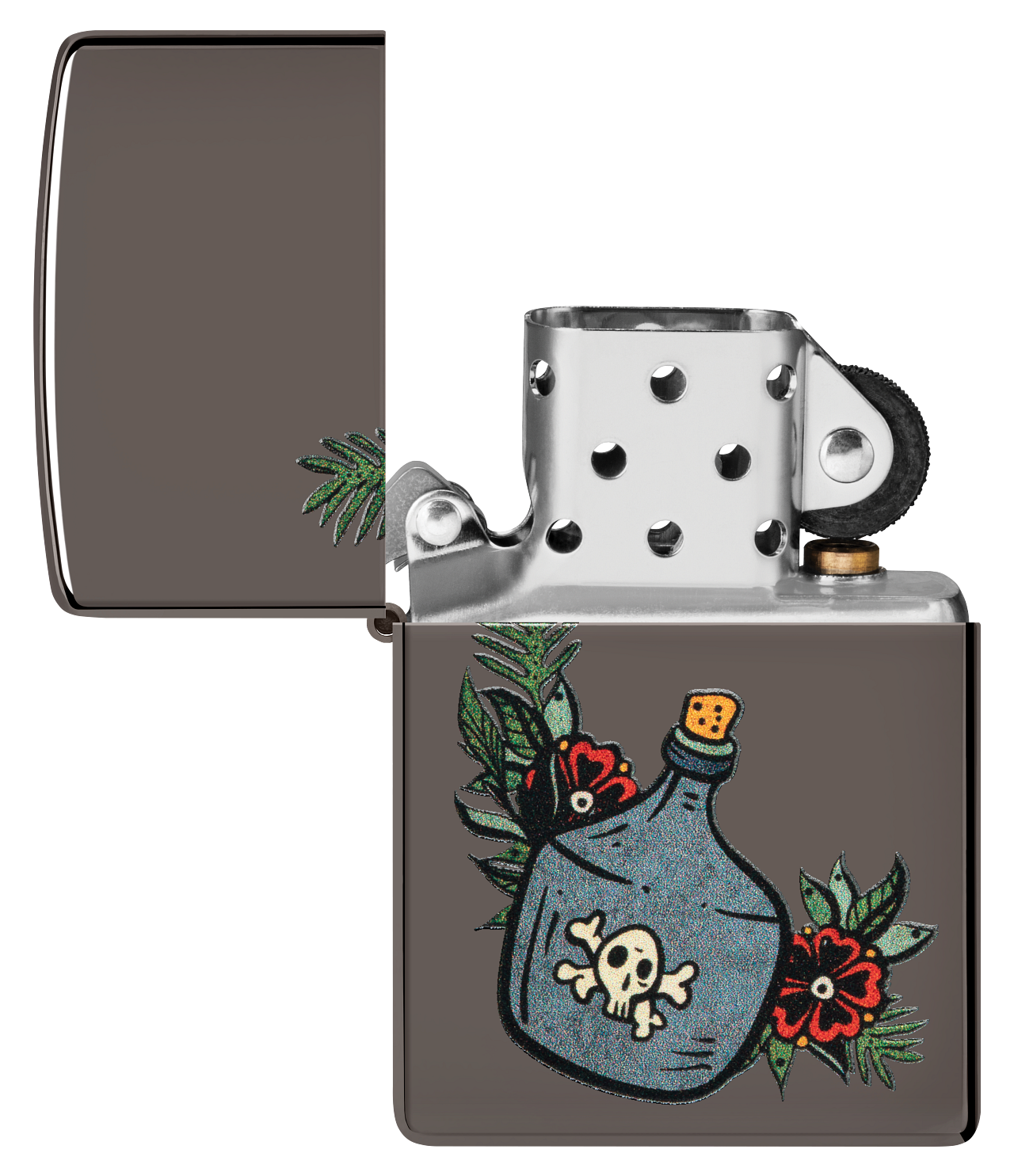 Zippo Poison Jar and Roses Tattoo, Black Ice Lighter #48409