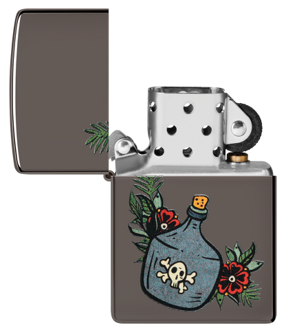 Zippo Poison Jar and Roses Tattoo, Black Ice Lighter #48409