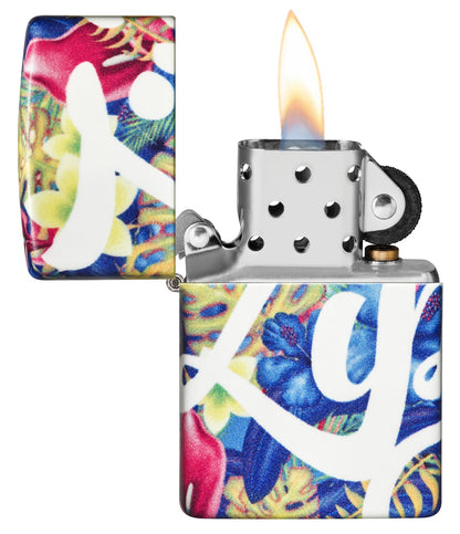 Zippo Colorful Logo 540° Design, Floral Colors, Windproof Lighter #49436