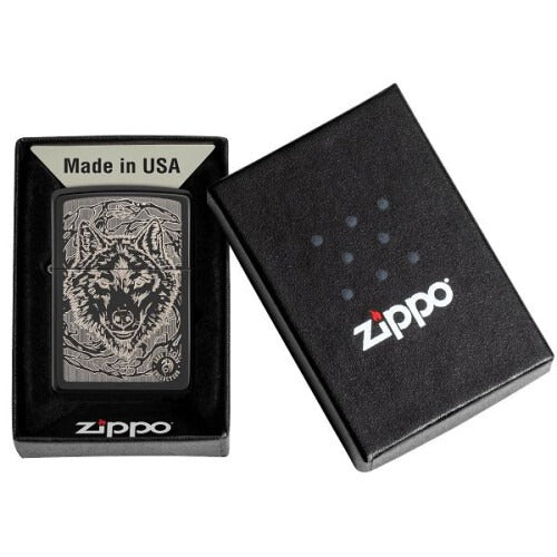 Zippo Anne Stokes Wolf Design, High Polish Black, Windproof Lighter #49443