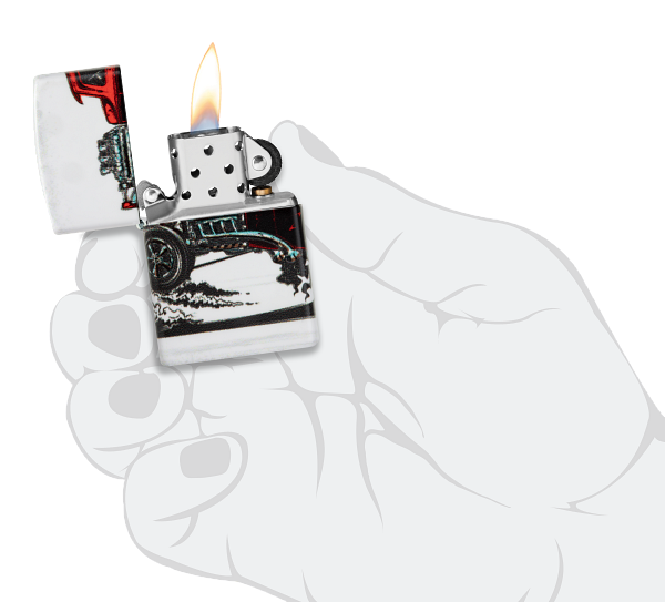 Zippo Classic Hot Rod 540 Design, White Matte Lighter #48660