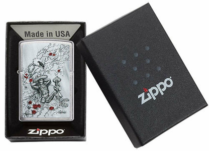 Zippo Rick Rietveld Skeleton Rose Bush, Brushed Chrome Pocket Lighter NEW #49144