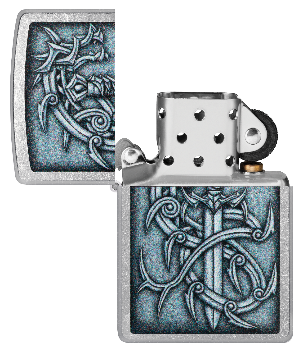 Zippo Medieval Sword and Thorn, Street Chrome Lighter #48365