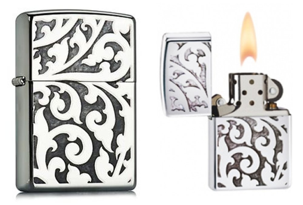 Zippo Filigree Lighter, Floral Pattern, High Polish Chrome #28530