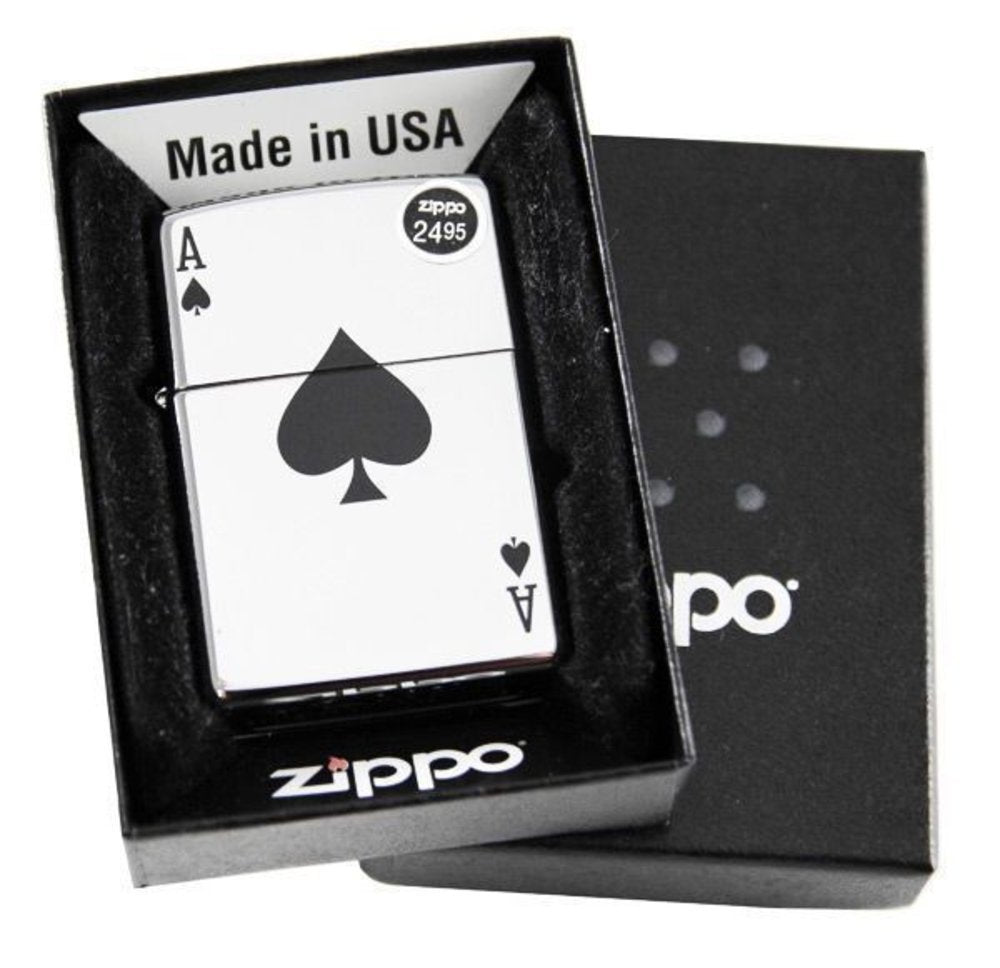 Zippo Lucky Ace Of Spades Card Casino Gambling, Genuine Windproof Lighter #24011