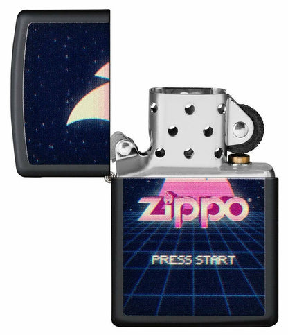 Zippo Retro Gaming Design, Press Start, Black Matte Windproof Lighter USA #49115