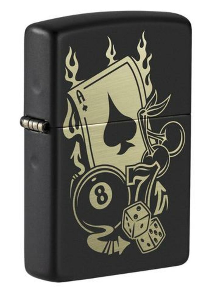 Zippo Gambling Casino Billiards Design, Black Matte Windproof Lighter #49257