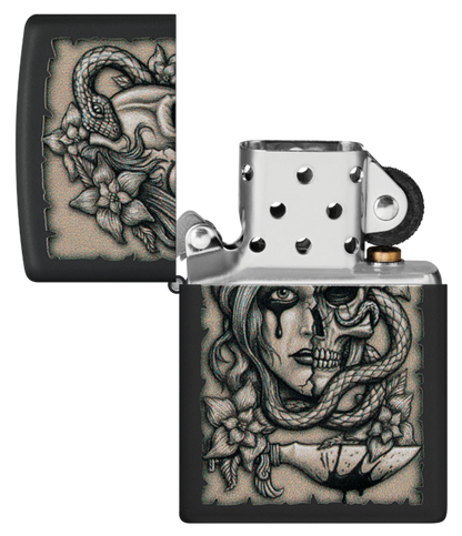 Zippo Lady Skull and Snake Design, Black Matte Finish Lighter #48616