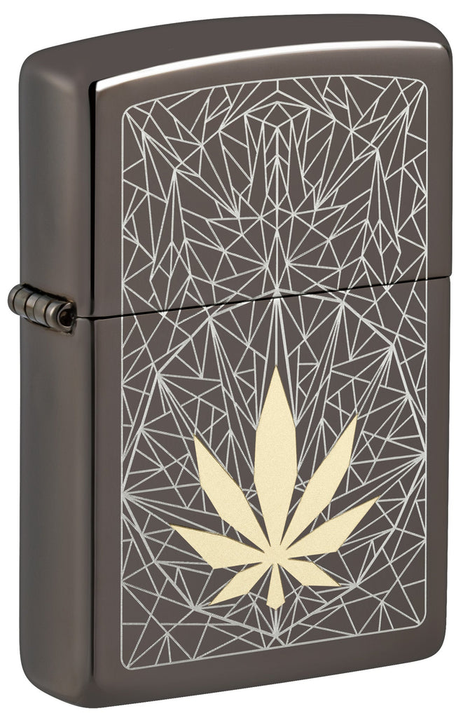 Zippo Cannabis Leaf Design, Black Ice Finish Lighter #48384