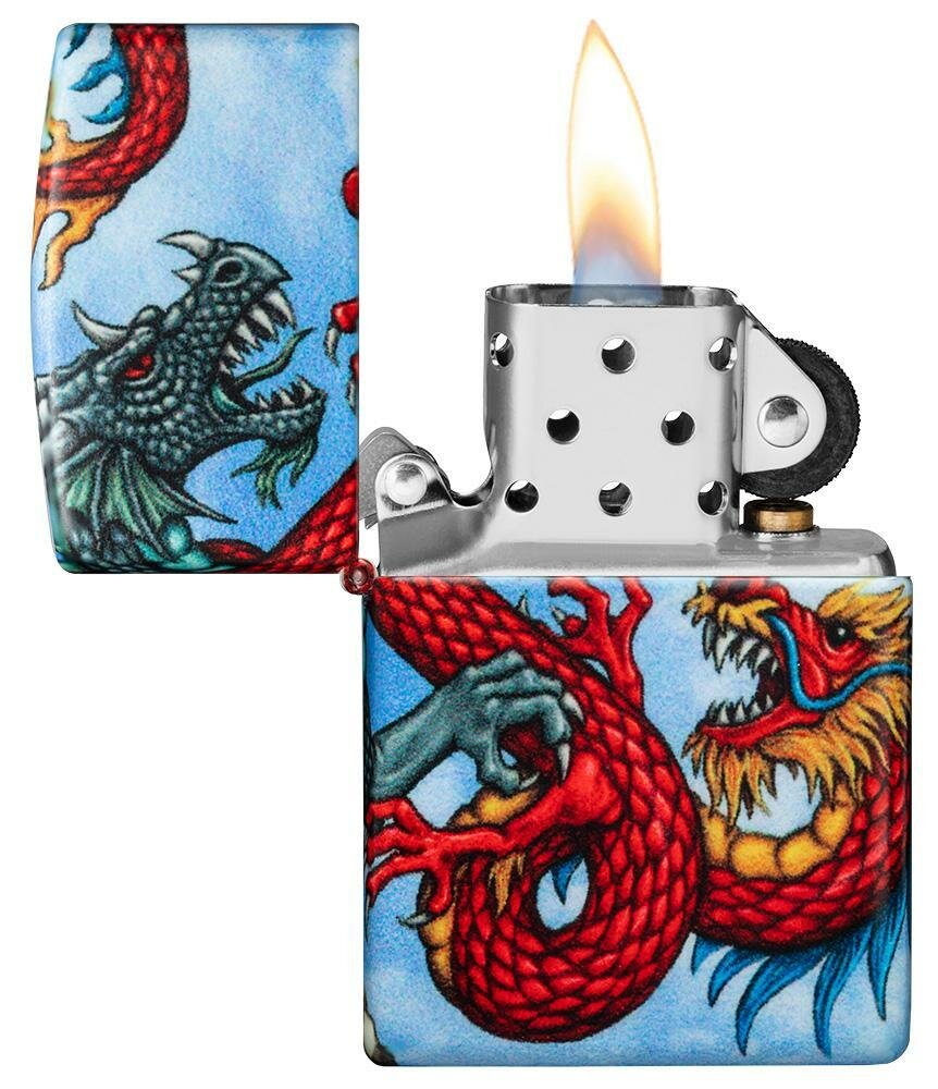 Zippo Dragon Dueling Design, 540° Color Wrap, Genuine Windproof Lighter #49354