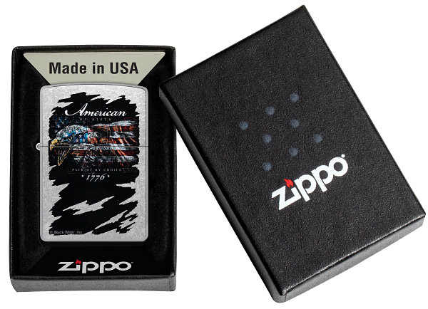 Zippo Buck Wear American Patriot Eagle USA Design, Street Chrome Lighter #48633