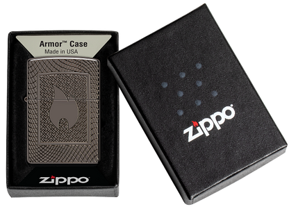 Zippo Flame Logo Deep Carve Engrave,  Black Ice Armor Lighter #48569