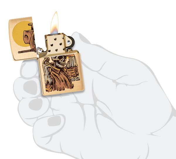 Zippo Wild West Skeleton Cowboy Design, Brushed Brass Lighter #48519