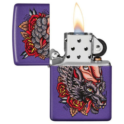 Zippo Wolf and Sheep Design, Purple Matte Finish, Windproof Lighter #49413