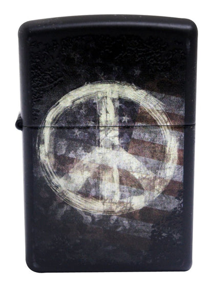 Zippo Peace Sign On USA Distressed Flag Lighter, Black Matte, Windproof #28864