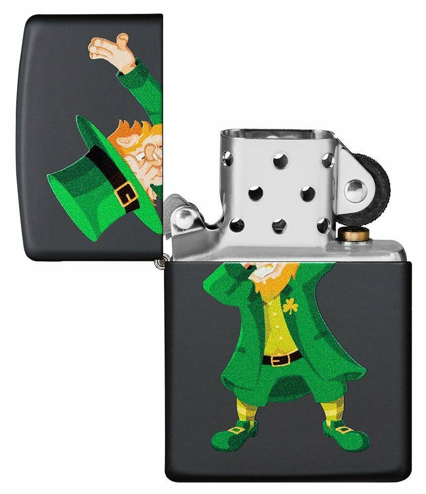 Zippo Dabbing Leprechaun St. Patrick's Day Black Matte Pocket Lighter USA #49124