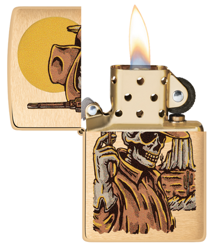 Zippo Wild West Skeleton Cowboy Design, Brushed Brass Lighter #48519