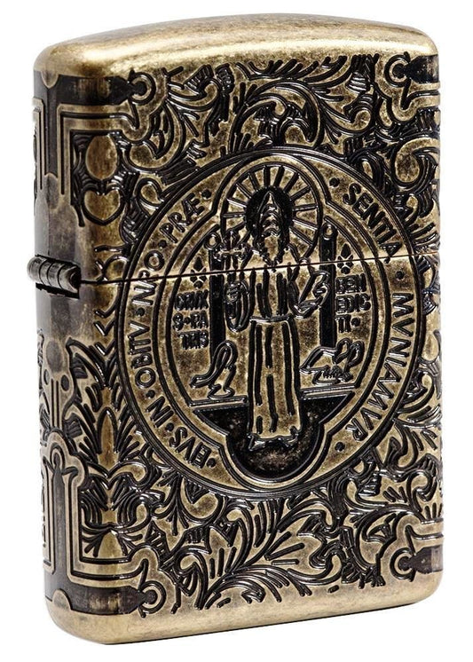 Zippo St. Benedict Lighter, Antique Brass, Gift Box #29719