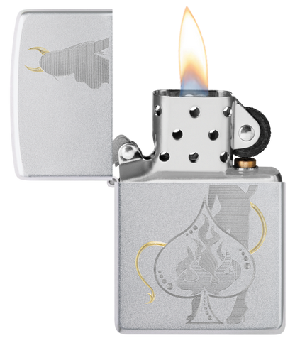 Zippo Casino and Woman Two-Tone Design, Satin Chrome Lighter #48658