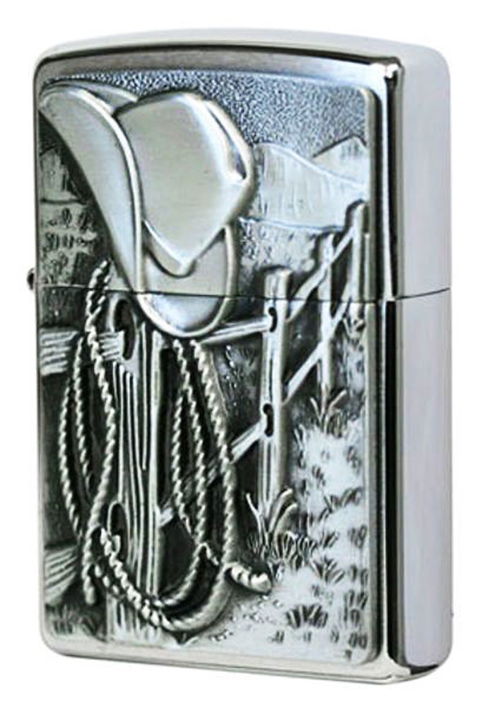 Zippo Resting Cowboy Emblem Lighter, Brushed Chrome, Windproof #24879