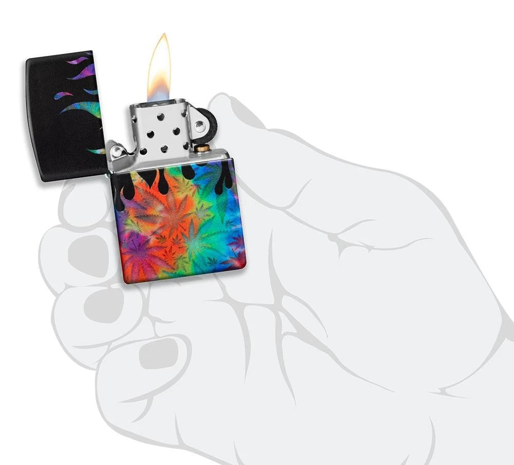 Zippo Cannabis Leaf Colorful Flame, 540° Design Lighter #49534