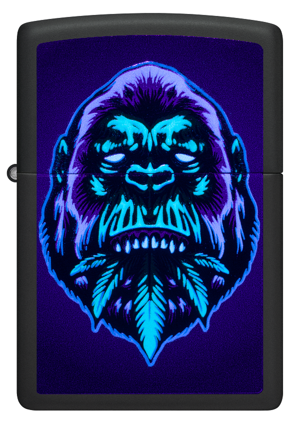 Zippo Cannabis Gorilla Black Light Design, Black Matte Lighter #48585