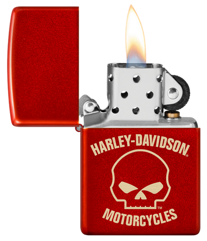 Zippo Harley Davidson Skull Laser Engrave Design, Metallic Red Lighter #48603