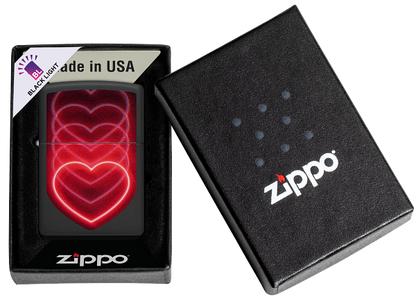 Zippo Pulsing Heart Black Light Design, Black Matte Lighter #48593