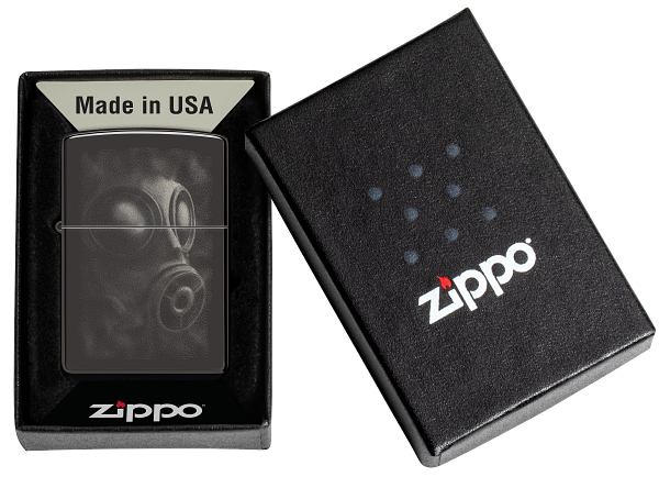 Zippo Gas Mask Design, High Polish Black Lighter #48588