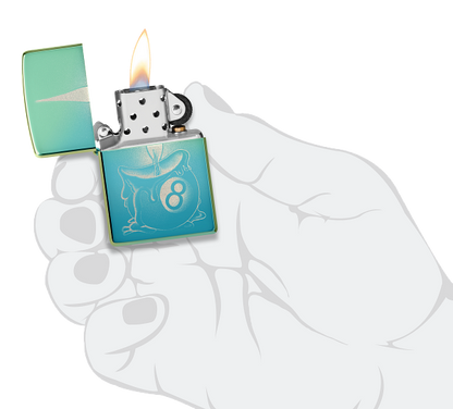 Zippo 8-Ball Candle Wax Design, High Polish Teal Lighter #48615