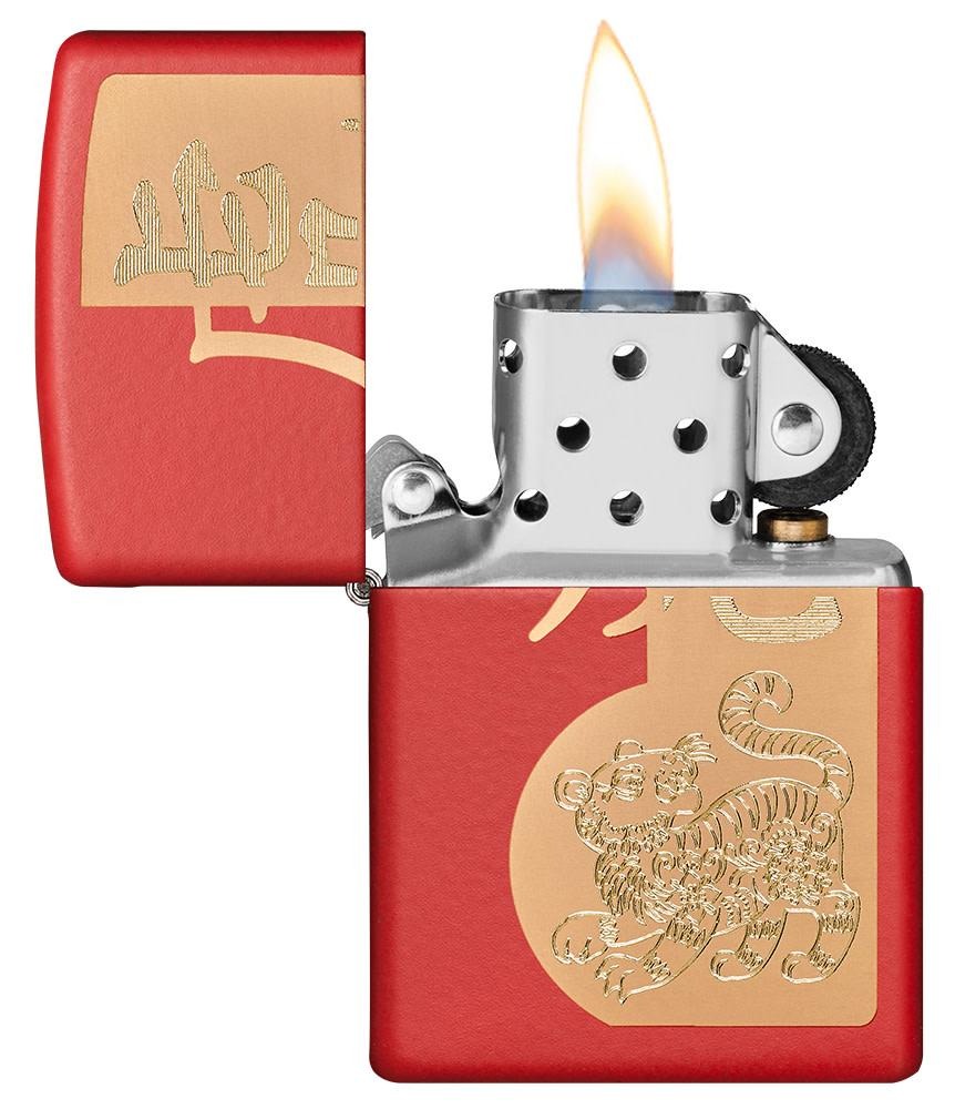 Zippo Year of the Tiger Laser Engraved, Red Matte Windproof Lighter #49701