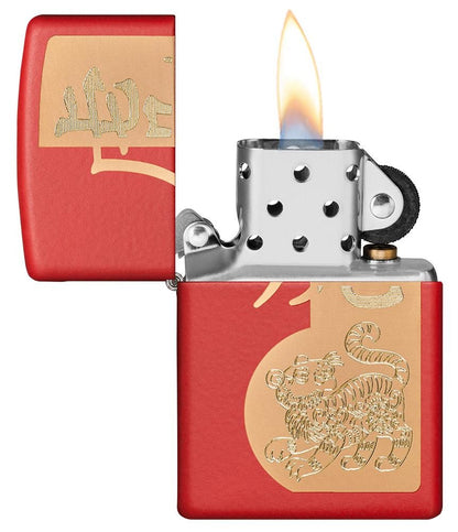 Zippo Year of the Tiger Laser Engraved, Red Matte Windproof Lighter #49701