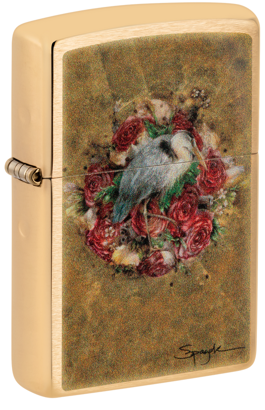 Zippo Spazuk Stork Design, Brushed Brass Lighter #48329