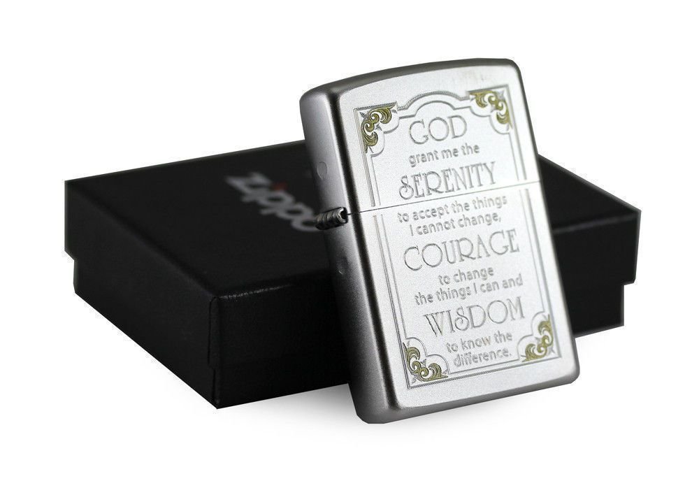 Zippo Serenity Prayer Lighter Satin Chrome #28458