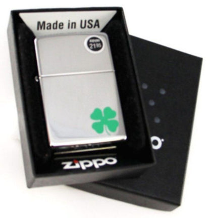 Zippo A Bit O' Luck Green Clover, Irish, Chrome Finish, Genuine Lighter #24007