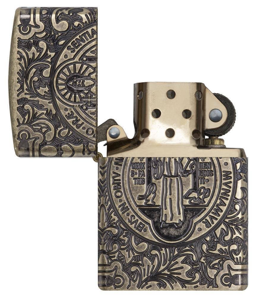 Zippo St. Benedict Lighter, Antique Brass, Gift Box #29719