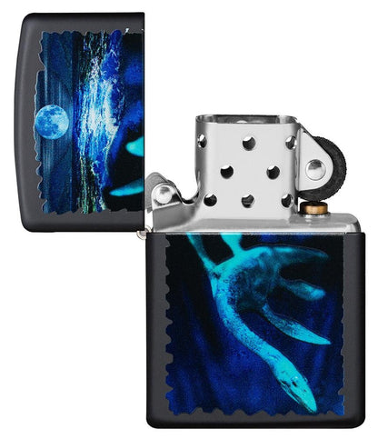 Zippo Loch Ness Ocean Monster Black Light Black Matte Windproof Lighter #49697