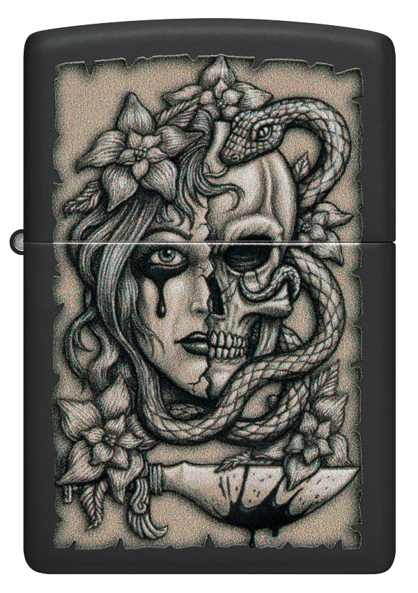 Zippo Lady Skull and Snake Design, Black Matte Finish Lighter #48616