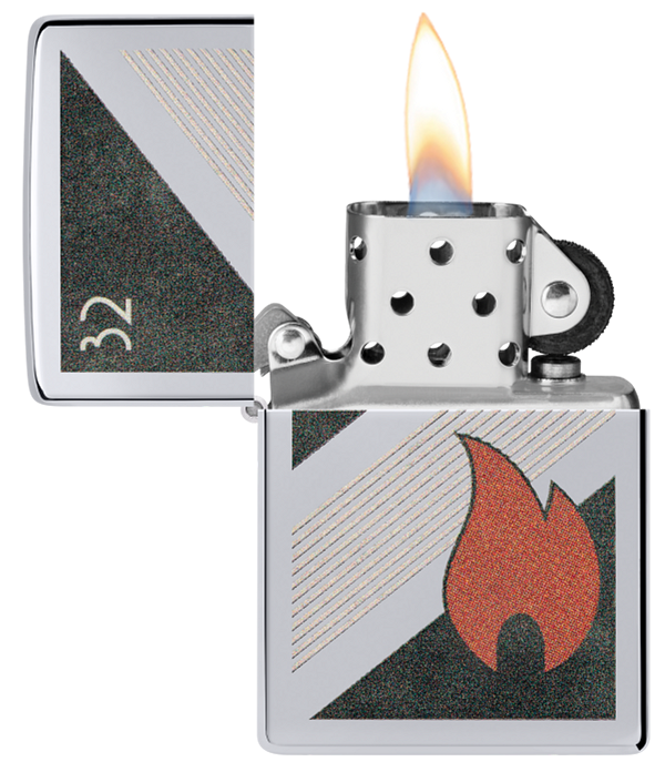 Zippo 32 Flame Logo, Vintage High Polish Chrome Lighter #48623