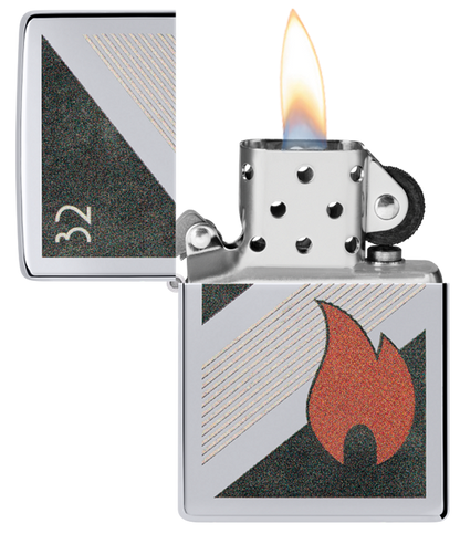 Zippo 32 Flame Logo, Vintage High Polish Chrome Lighter #48623